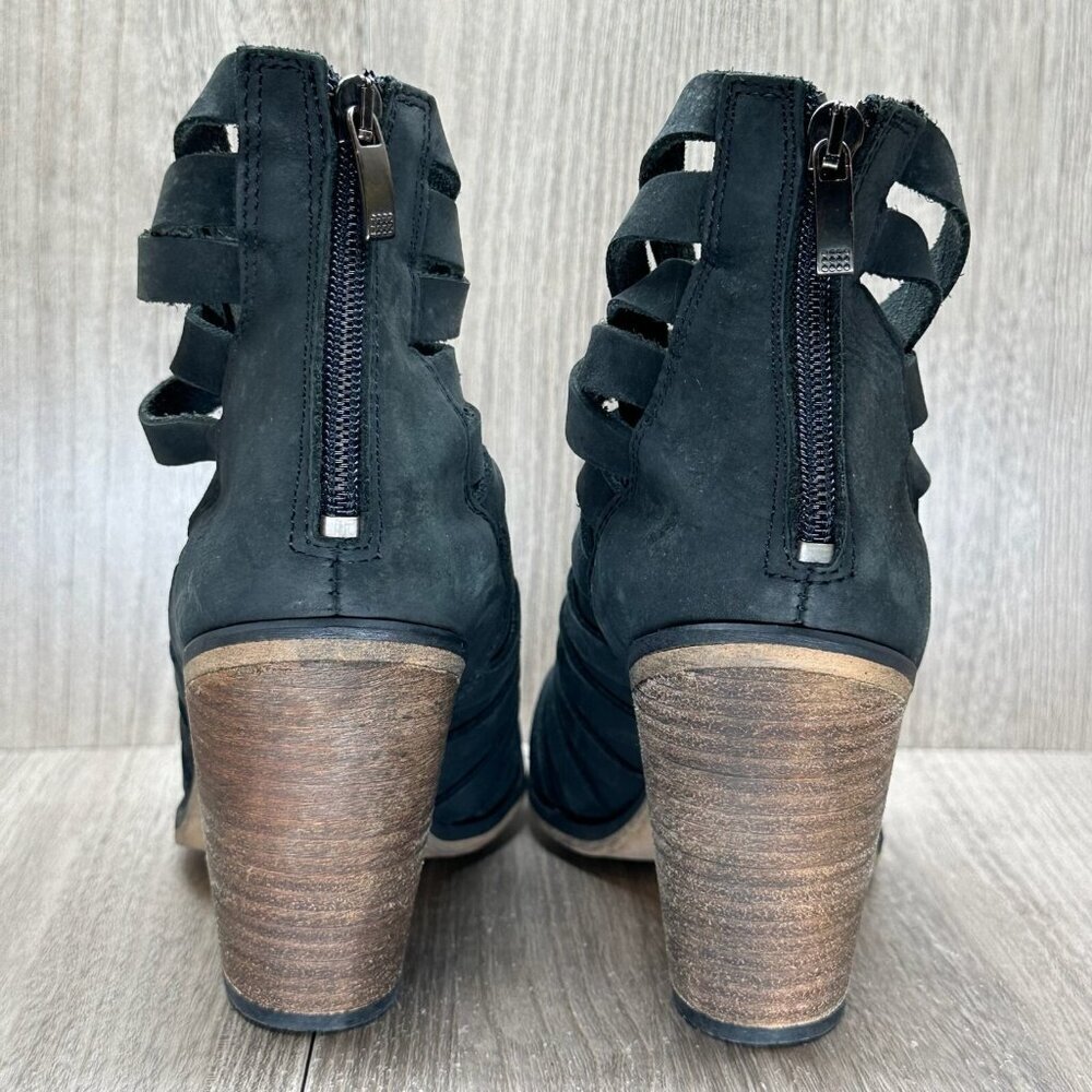 Free People Hybrid Ankle Booties Womens 39 Strappy Leather Zip Block Heel Black - Picture 6 of 12